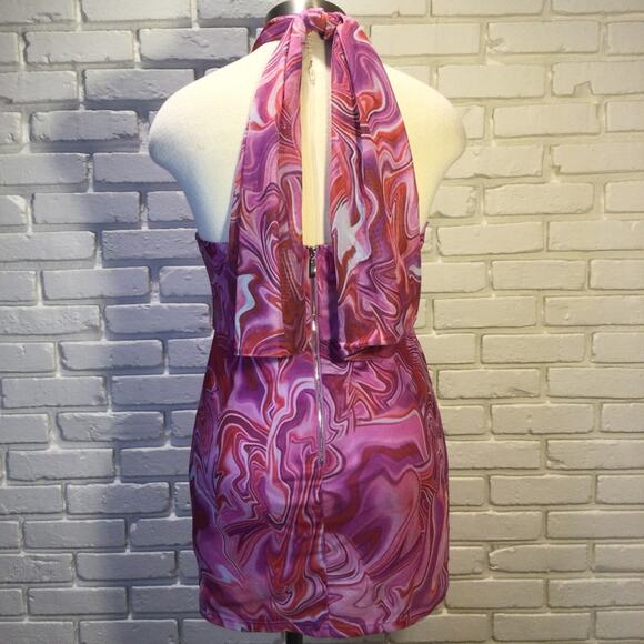 NWT Bardot Tie Dye Retro Halters Mesh Mini Dress 12 flaw note - Picture 7 of 11